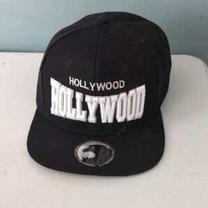 Black 'HOLLYWOOD' Embroidered Snapback Cap
